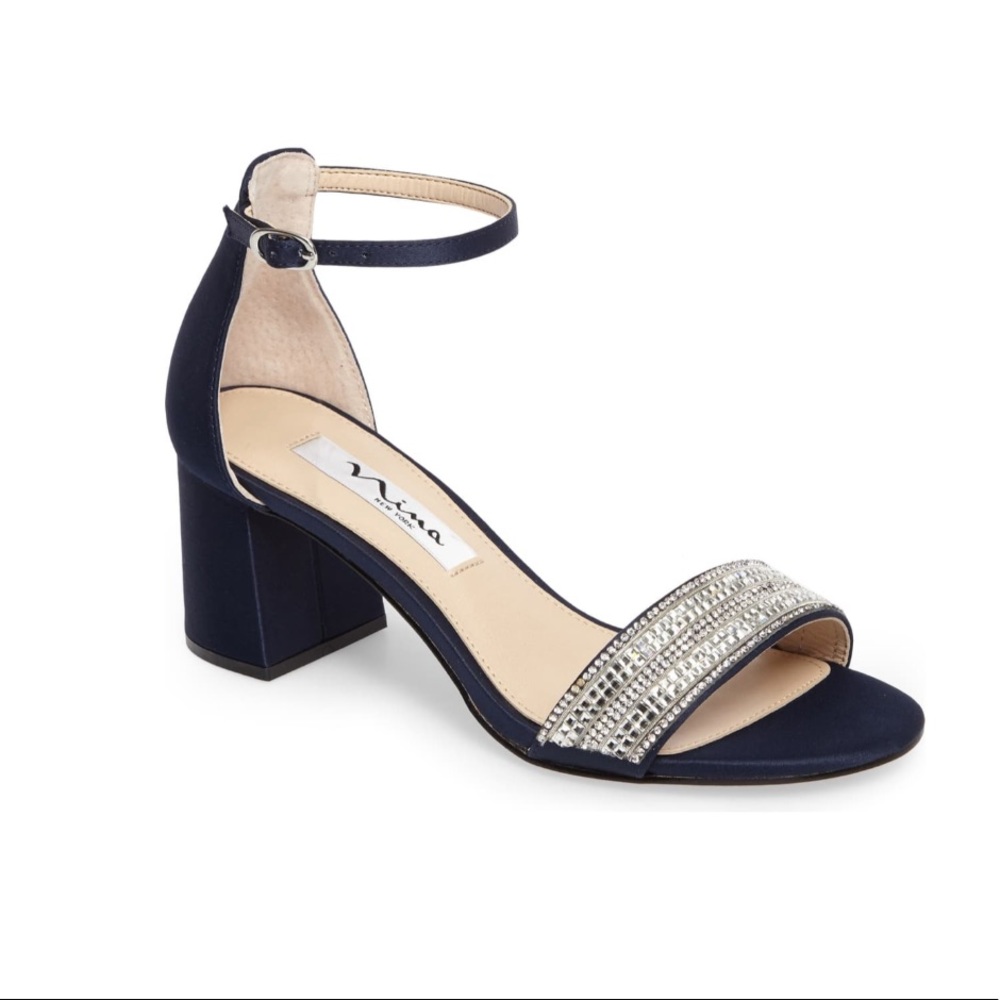 WORN ONCE ‼️Nina sz 6 Navy Open Toe Block Heel